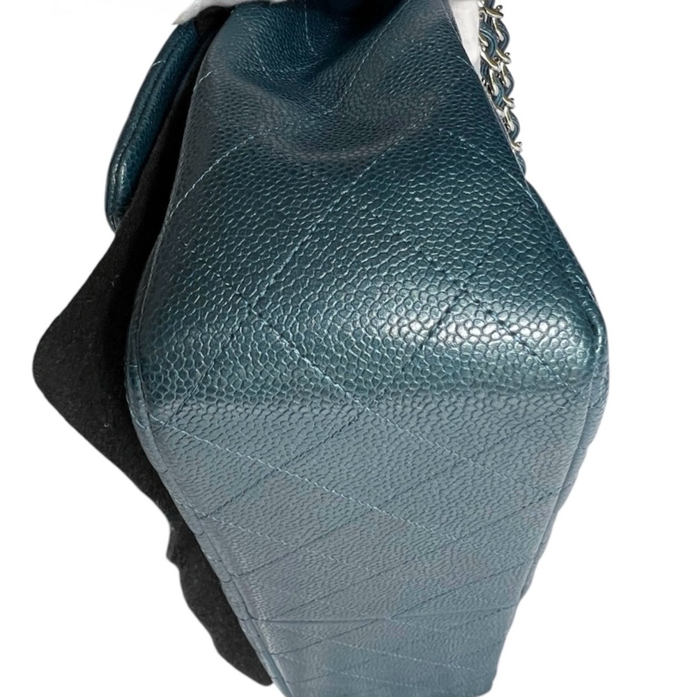 💕CHANEL Large Classic Double Flap CAVIAR Leather • DENIM BLUE • Silver-Tone HW - Picture 9 of 15